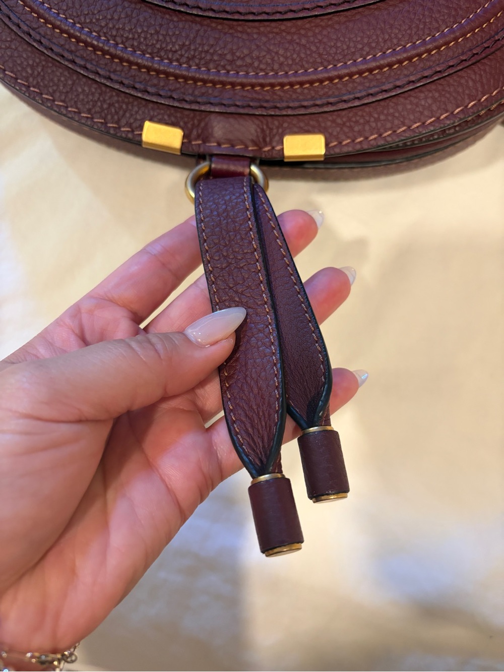 Chloe Marcie Medium Burgundy Grained Leather Saddle Bag Crossbody - Picture 5 of 12